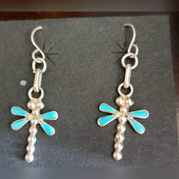 Native American Accessories - Native American Sterling Silver firefly dangle earrings